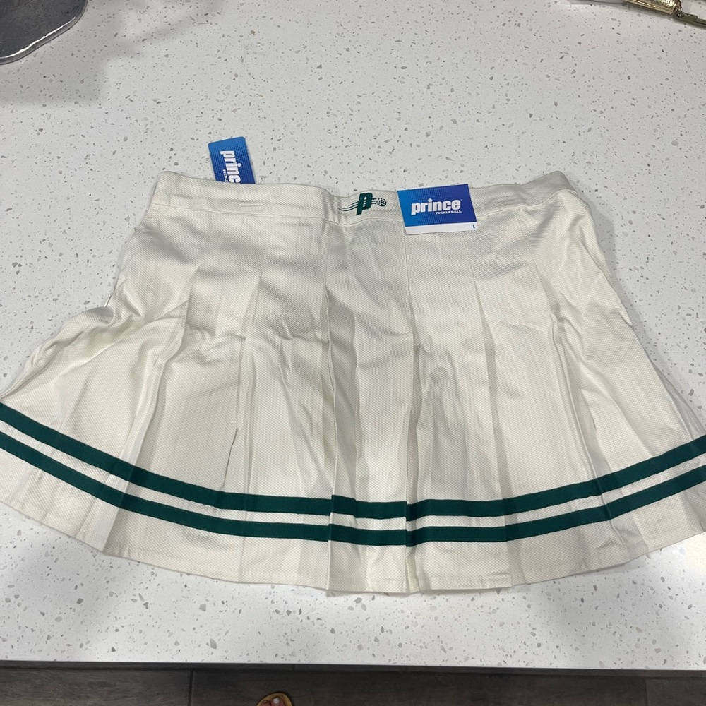 Prince Women's Cream Mini Skirt with Green Stripes